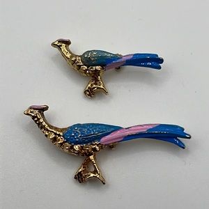 Vintage set of Taiwan roadrunner brooches